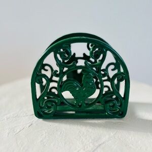 VINTAGE FARMHOUSE COUNTRY STYLE ROOSTER‎ PAPER NAPKIN HOLDER GREEN WROUGHT IRON